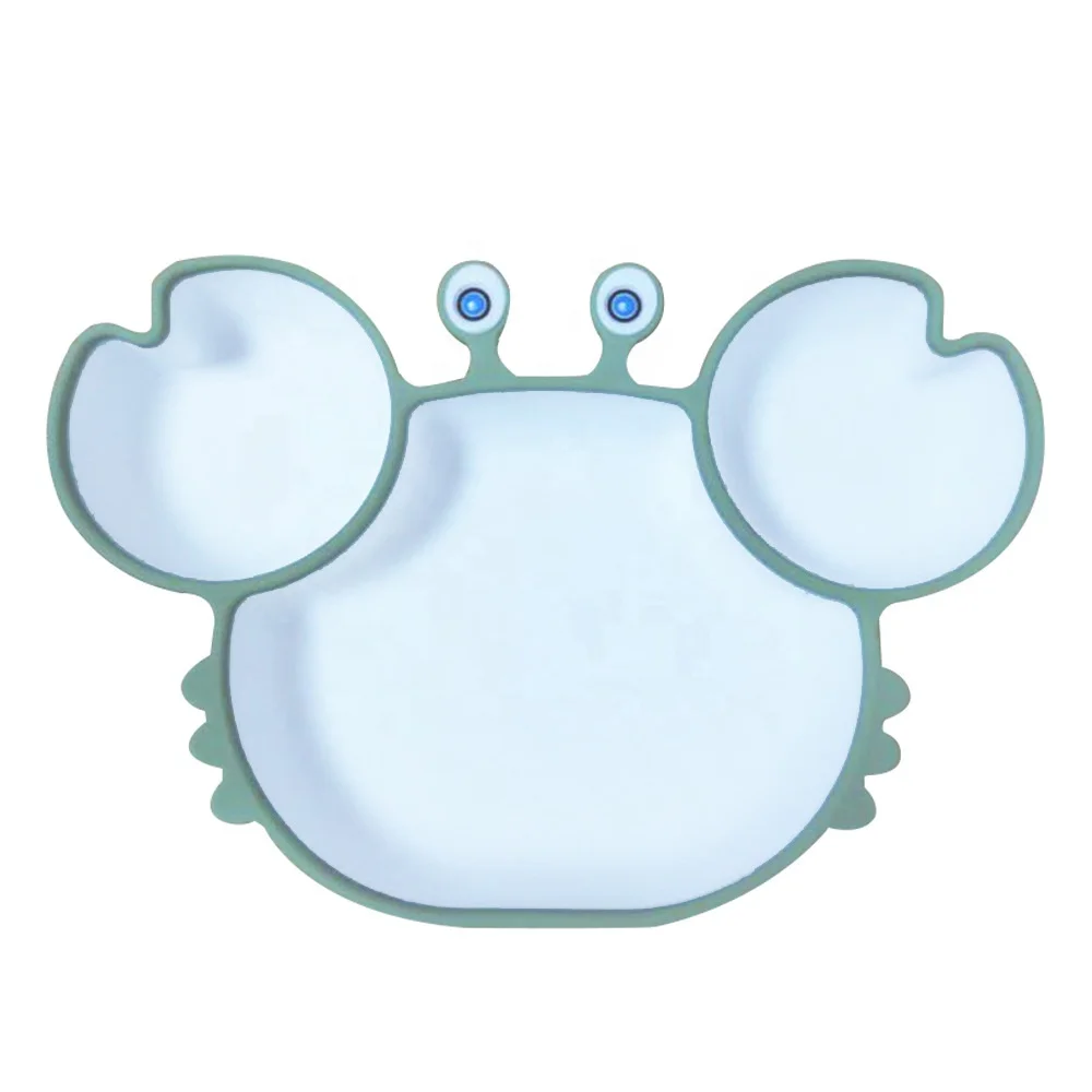 Custom Cute Crab Shape Baby Silicone Dinner Plate Dish Kids Sucker Plates Kid Feeding Food Divided Silicone Crab Plate