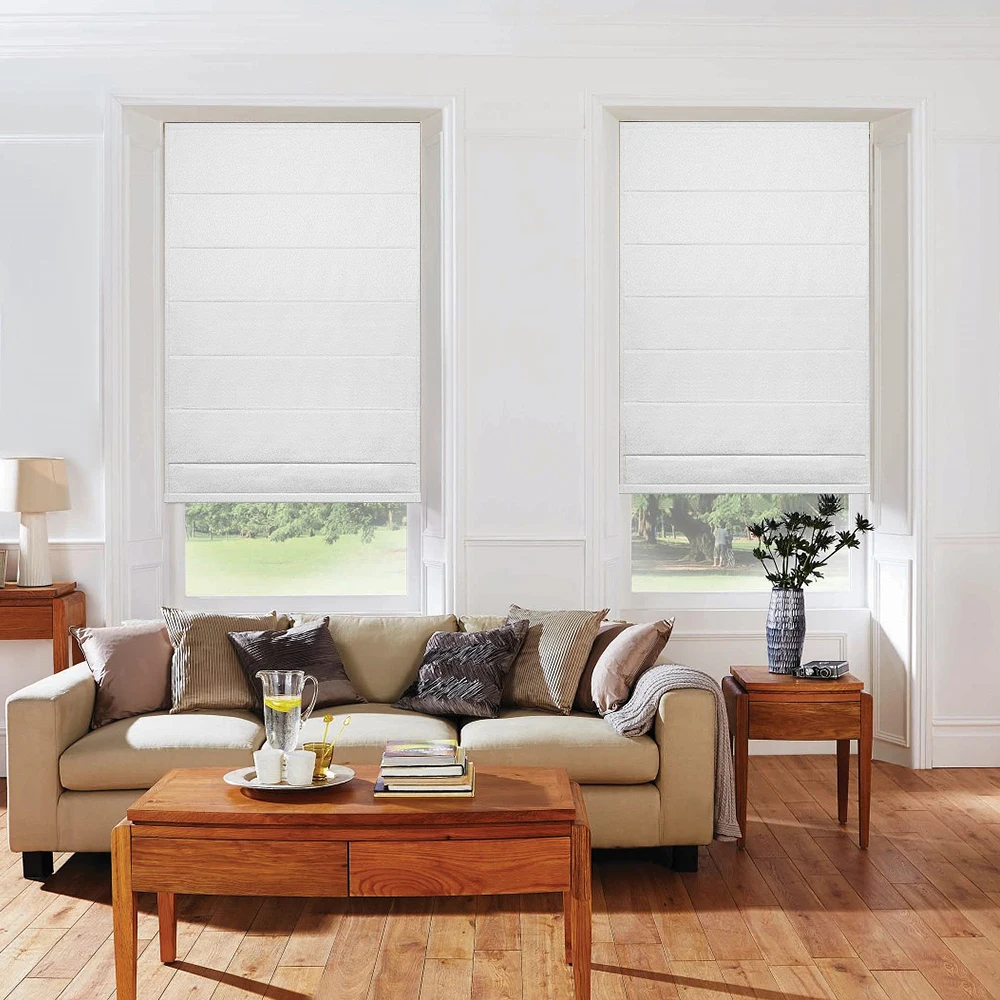 Heat blocking roman shades spring mechanism linen sunshade cordless roman blinds for windows