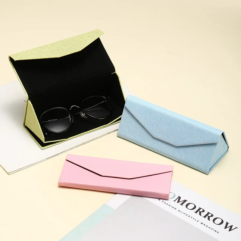 PU leather customized folded foldable triangle glasses custom sunglasses eyewear case box spectacle case