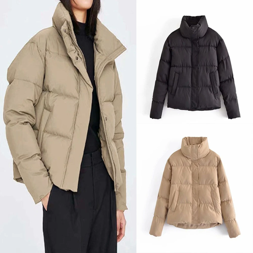 2021 Winter New Korean Solid Color Short Jacket  Warm Zipper Coats For Women