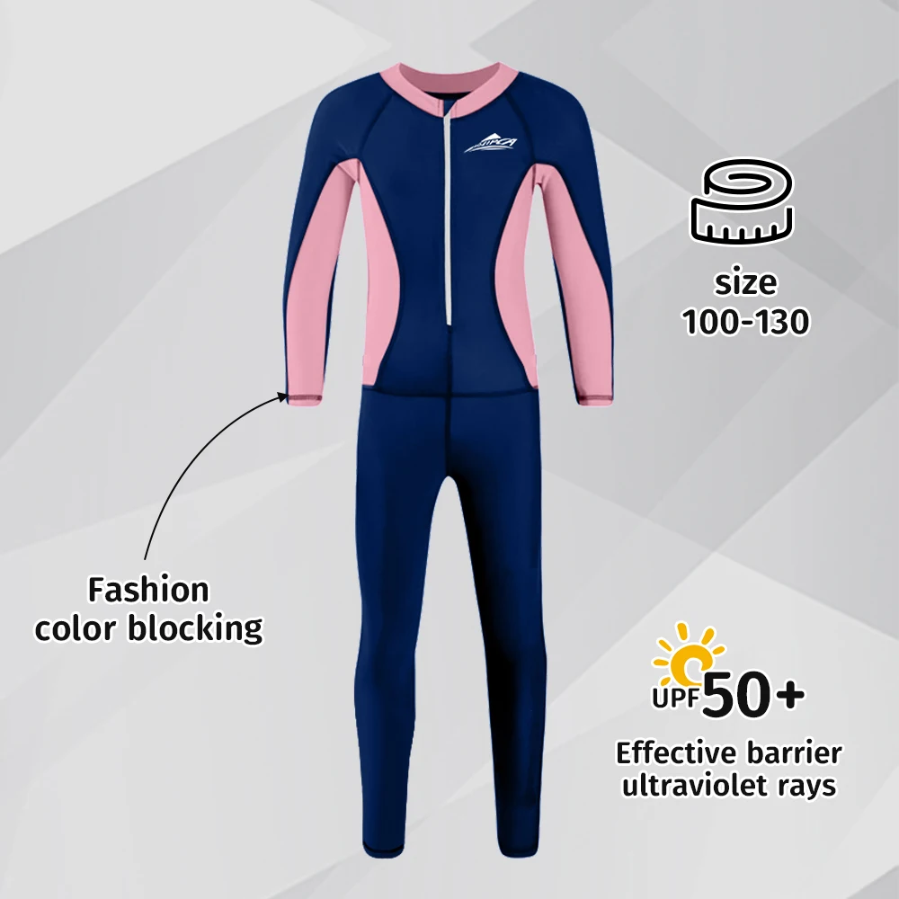 Wholesale Sun Protection Long Sleeve Girls Boys Bathing UPF 50+ Rash Guard Suits Swimsuits Zip 3-14Y Custom Print Logo Swimwear