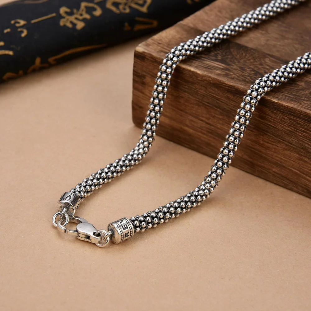 6mm Italian Popcorn Chain S925 Sterling Silver Necklace for Men Vintage Punk Rock Hip Hop Fine Jewelry Gift
