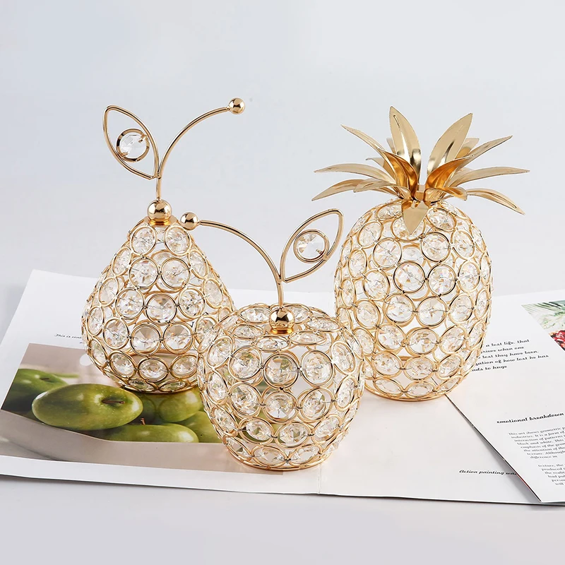 Креативные хрустальные украшения в виде яблока со стразами форме ананаса миниатюры Снежная груша для дома реквизит фотографии