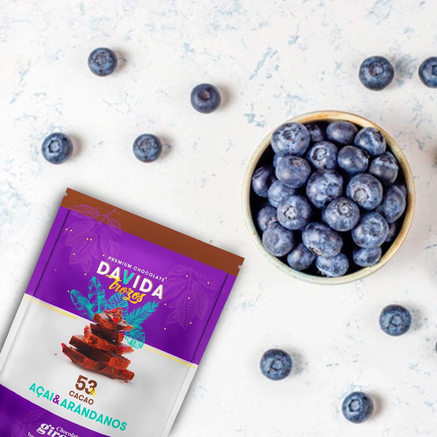 DAVIDA Wholesale Semisweet Chocolate Barks 53% Cocoa With Acai & Cranberries Colombian fruits 100% Premium Colombian Cocoa