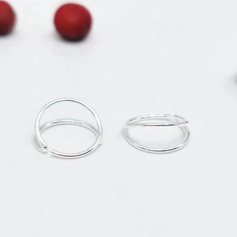 Double Nose Ring 925 sterling silver Nose Ring Hoop Tiny 0.6mm Piercing For Single Pierced Dia 8mm
