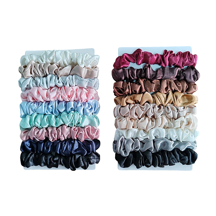Neutral Color Skinny Satin Hair Scrunchies Elastic Hair Bands Ties Imitated Silk Scrunchies For Women With Thin Hair