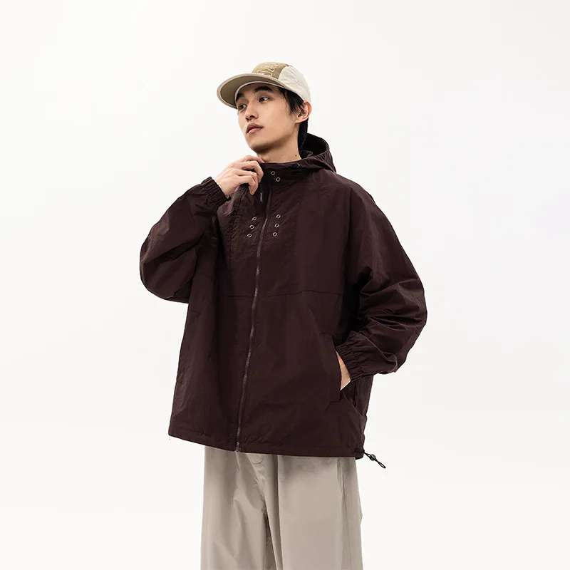 2024 fall winter jacket mens casual loose fit hooded jacket outdoor clothing full zipper blank windbreaker jacket for men