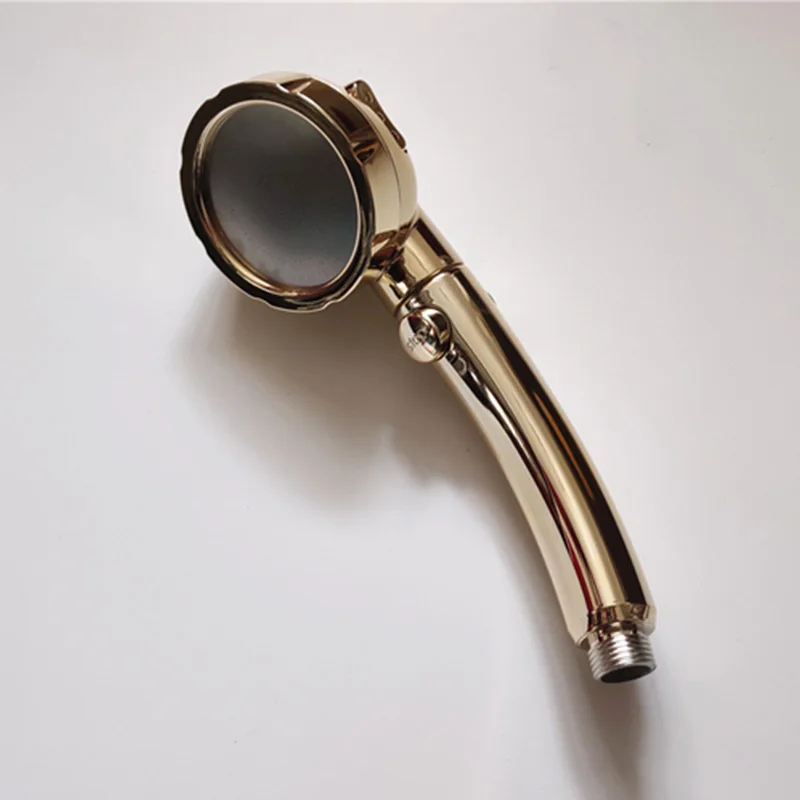 Luxury Golden Three Functions Water Saving Massage Handheld High Pressure Shower Head with Water Stop Button