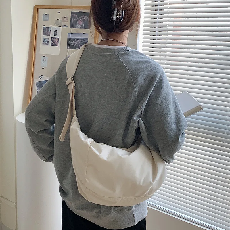 New style fashion solid nylon women underarm bag simple design polyester tote bag with adjustable belt