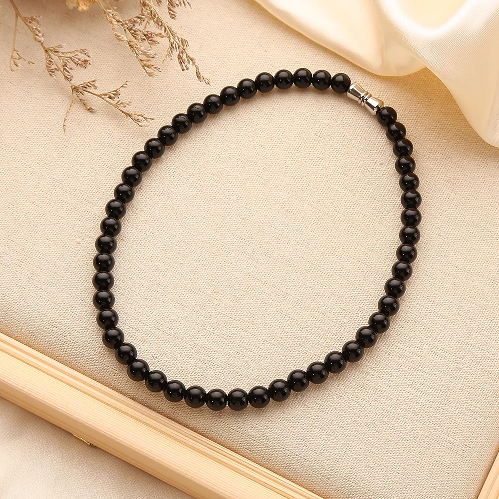 2024 New Natural Green Agate Chalcedony Black Agate Stone Beaded Necklace For Women Black Onyx Gemstone Mens Necklace