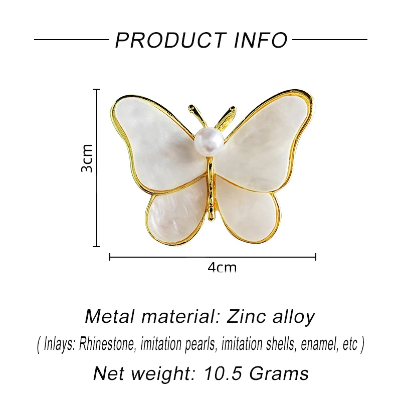 2024 New Wholesale Alloy Inlaid Pearl Shell Butterfly Brooch Fashion Animal Brooch Pins Jewelry Gift for Men Women