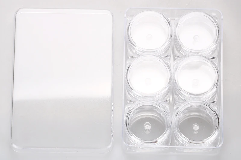 5g*6pcs wholesale cheap clear nail art loose powder plastic jar empty eye shadow glitter container