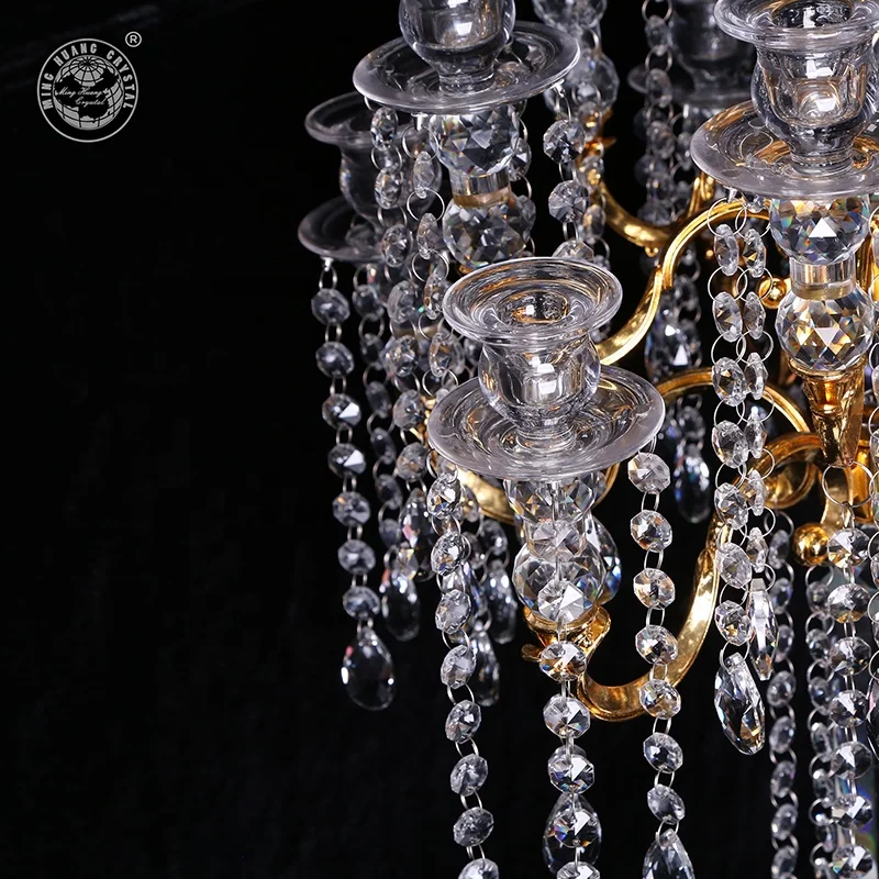 MH-ZT185 13 arms crystal chandelier candelabra with gold metal arms crystal glass candble holder wedding