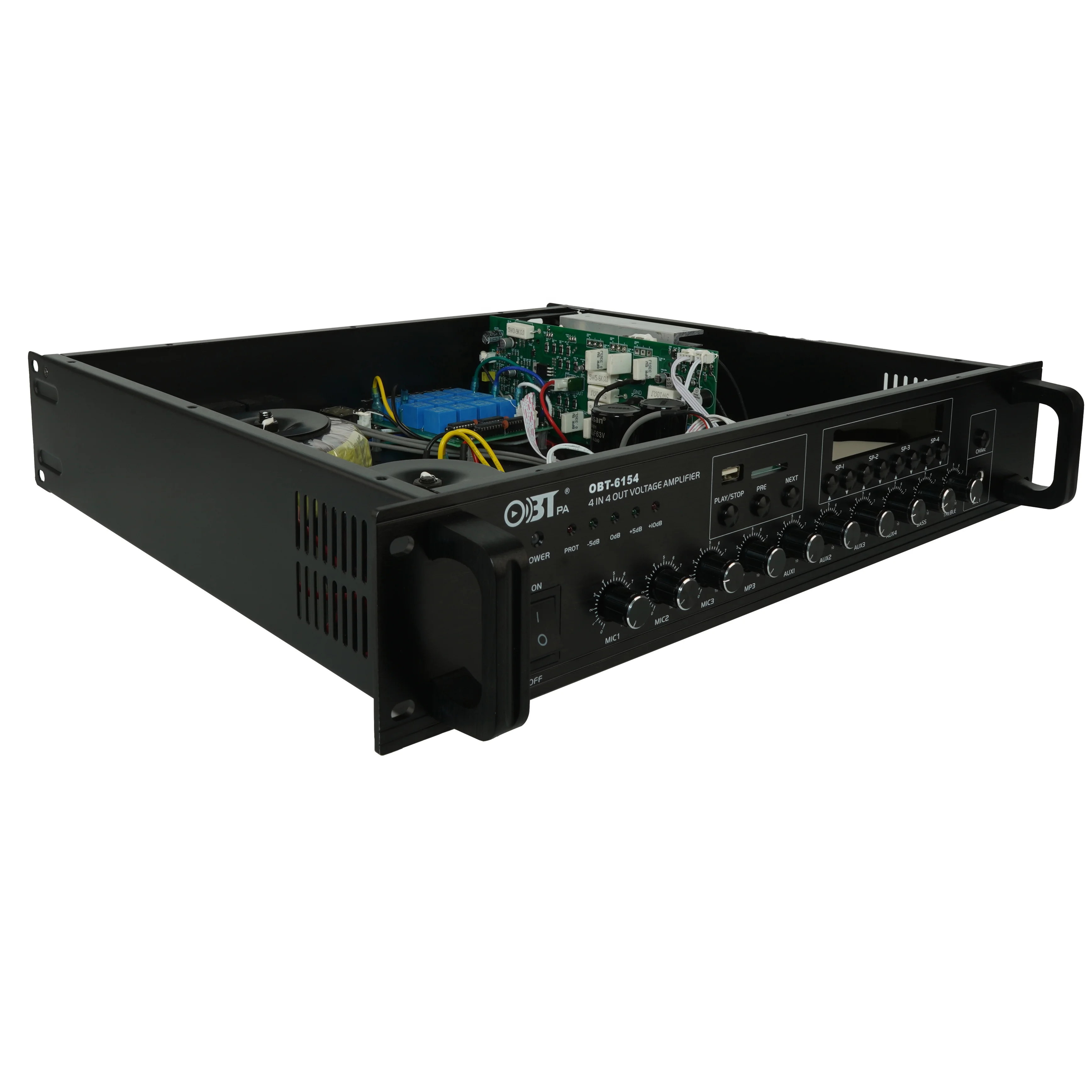 OBT-6154 2u Standard 19-inch Frame Construction Professional Amplifier 4-zone Voltage Amplifier With Mp3 Player