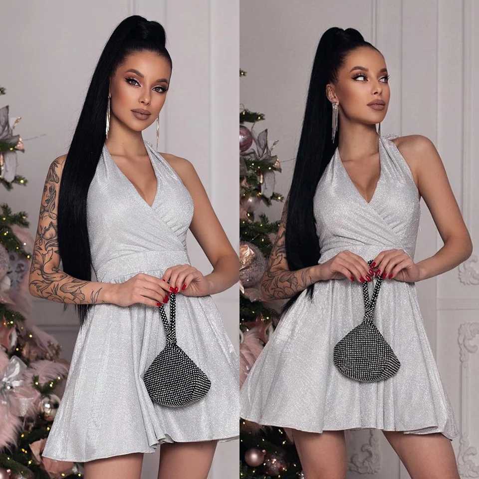 24Inch Straight Ponytail Hairpiece Extension Natural High Temperature Fiber Synthetic Hair Elastic Band Ponytail Hair Extensions