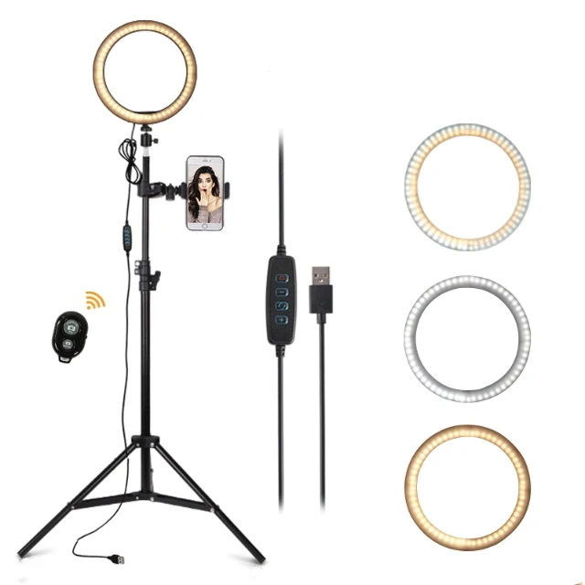 USB LED Tiktok Selfie Ring Light Dimmable Studio Photography Circle Ring Lamp Light Scalable Tripods Stand Phone Hold
