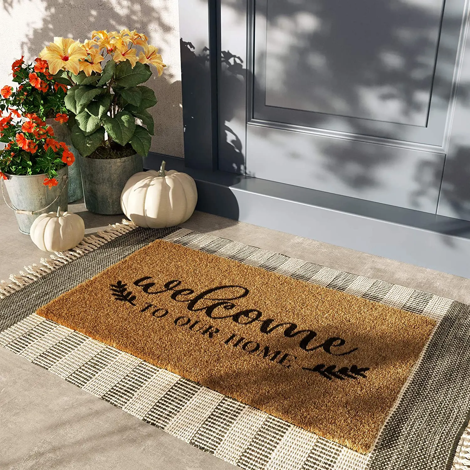 DONGWO Welcome Doormat Indoor Outdoor Non-Slip Rug Front Door Welcome Mat for Outside Porch Entrance Home Entry Coir Mat