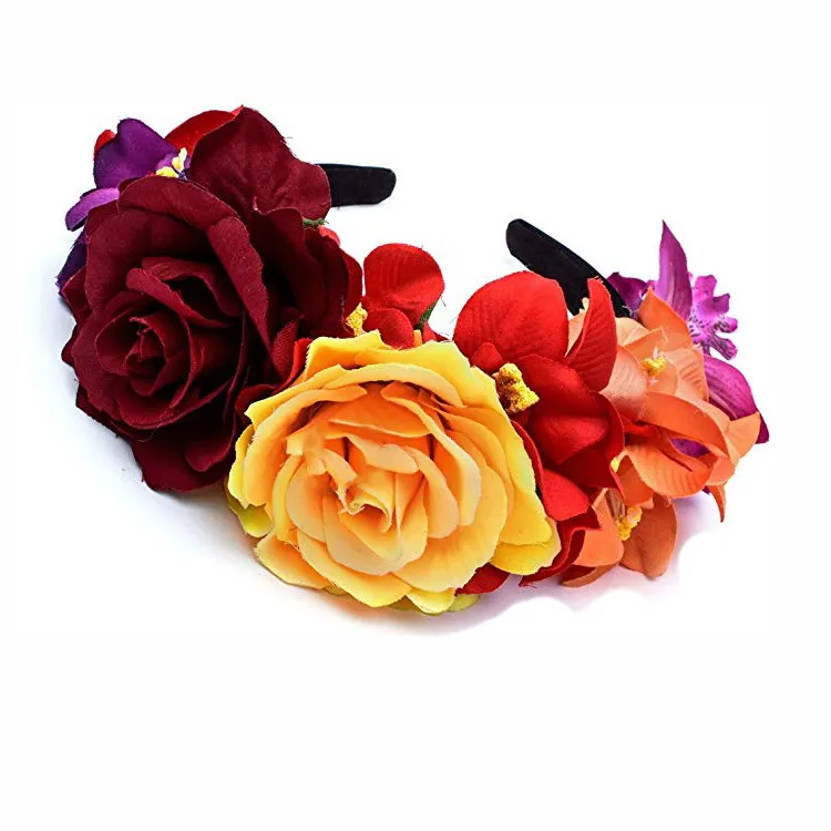 Mexican Flower Crown Headband Halloween Party Costume Dia de Los Muertos Headpiece