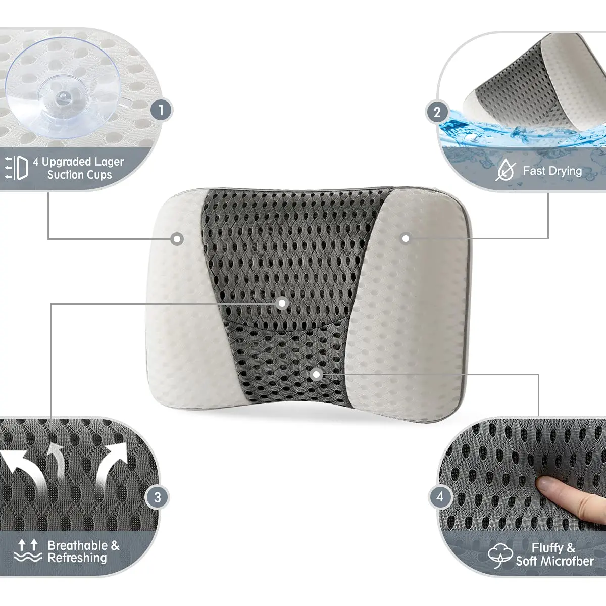 Wholesale Price 3D Air Mesh Bath Tub Pillow Anti Slip Spa Bathtub Bath Pillow