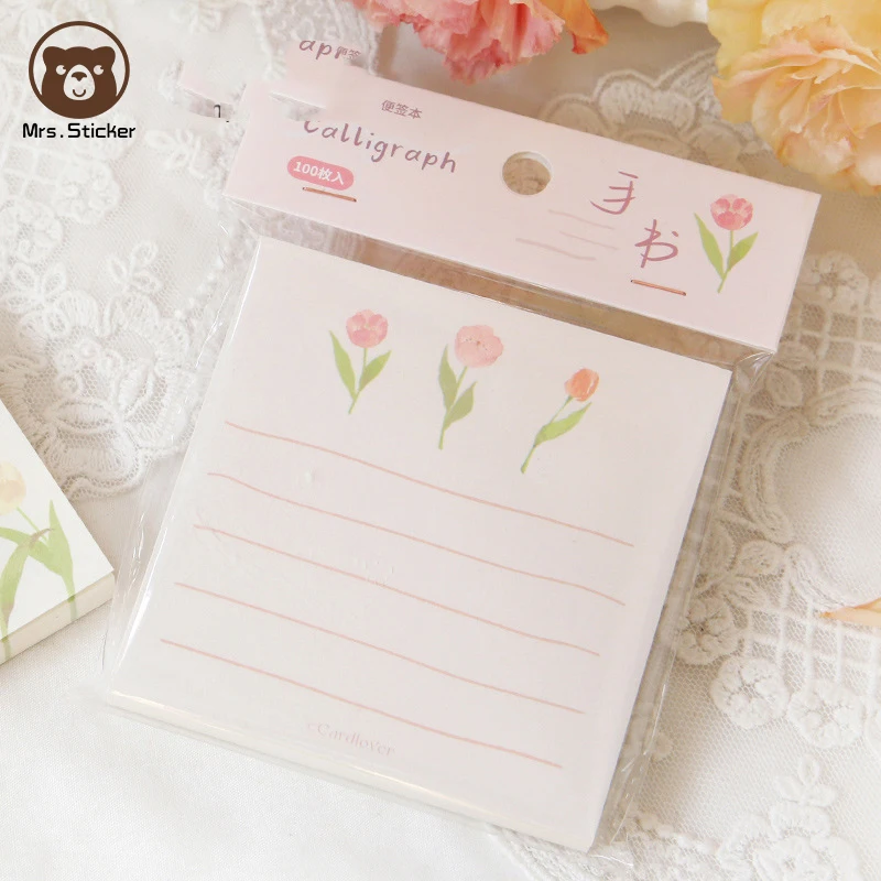 100 Pages Aesthetic Tulip Memo Pads Student Stationery Office Supplies Message Pads DIY Planner Handmade Decorative Scrapbooking