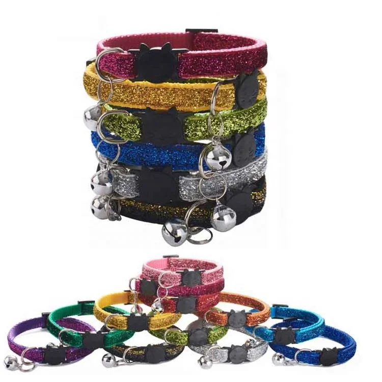 
Amazon Hot Sale Wholesale Multi-Colors Gold Velvet Adjustable Bell Cat Collar 