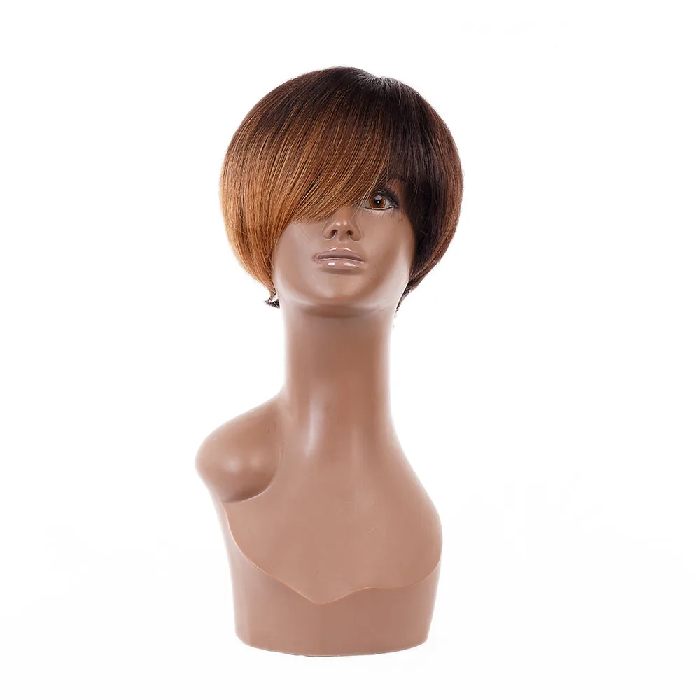 Colored machine made Preplucked Short Brazilian Remy Honey Blonde highlight 1b/27 Ombre Pixie Cut Wig human hair for black women