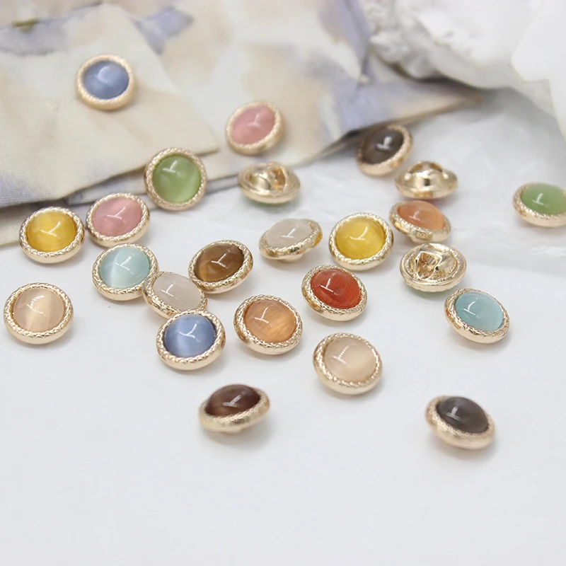 In Stock Metal Button Fashion Women Summer Shirt Vintage Metallic Colorful Opal Fancy Shank Sewing Buttons For Clothing