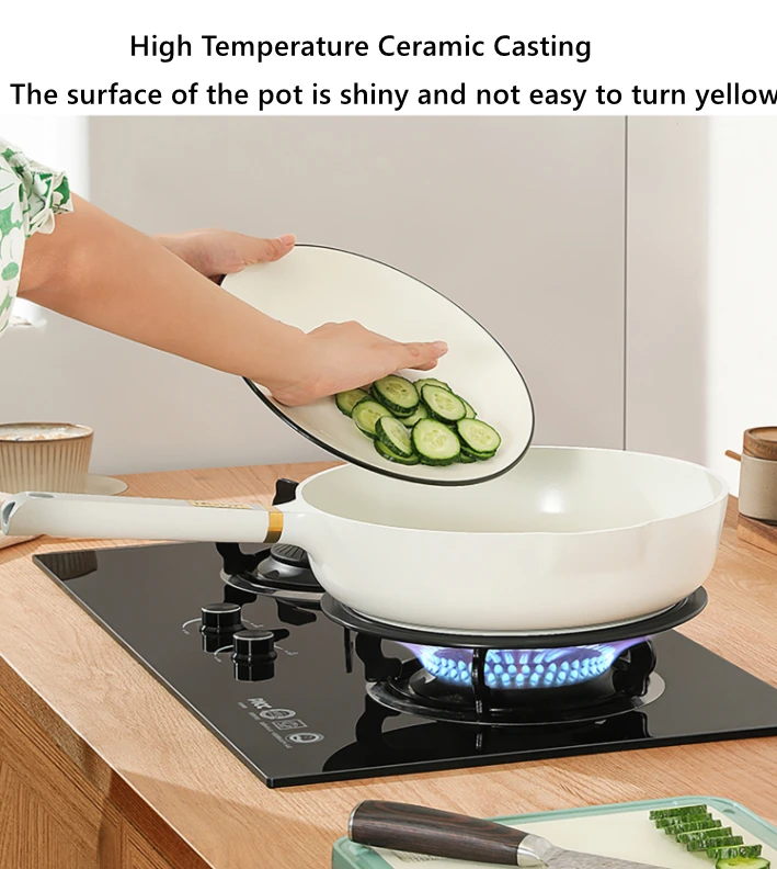 Ceramic Nonstick White Deep Frying Pan Skillet with Lid 24/28/30cm