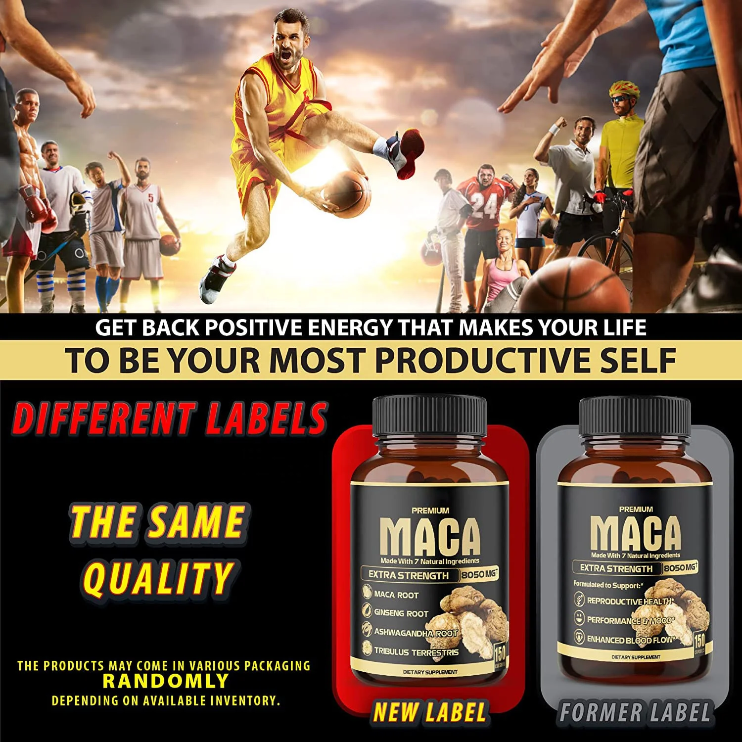 Hot Sale Ultimate Red & Yellow Maca Root Ginseng Pill Supplement Male Energy Support Black Maca Extract Capsules For Men