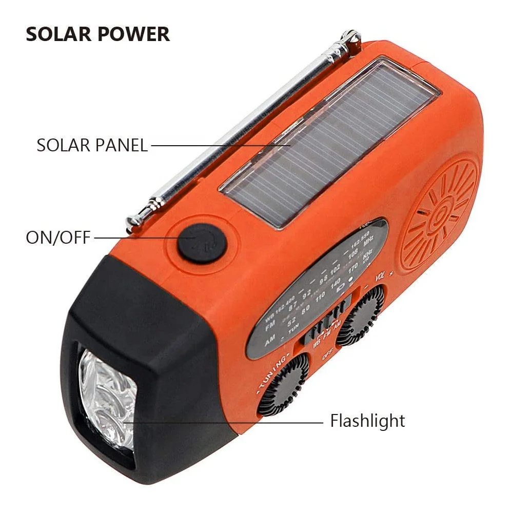 Factory Wholesale Cheap Emergency Solar Radio 2000mAh AM FM Hand Crank Solar Radio Portable