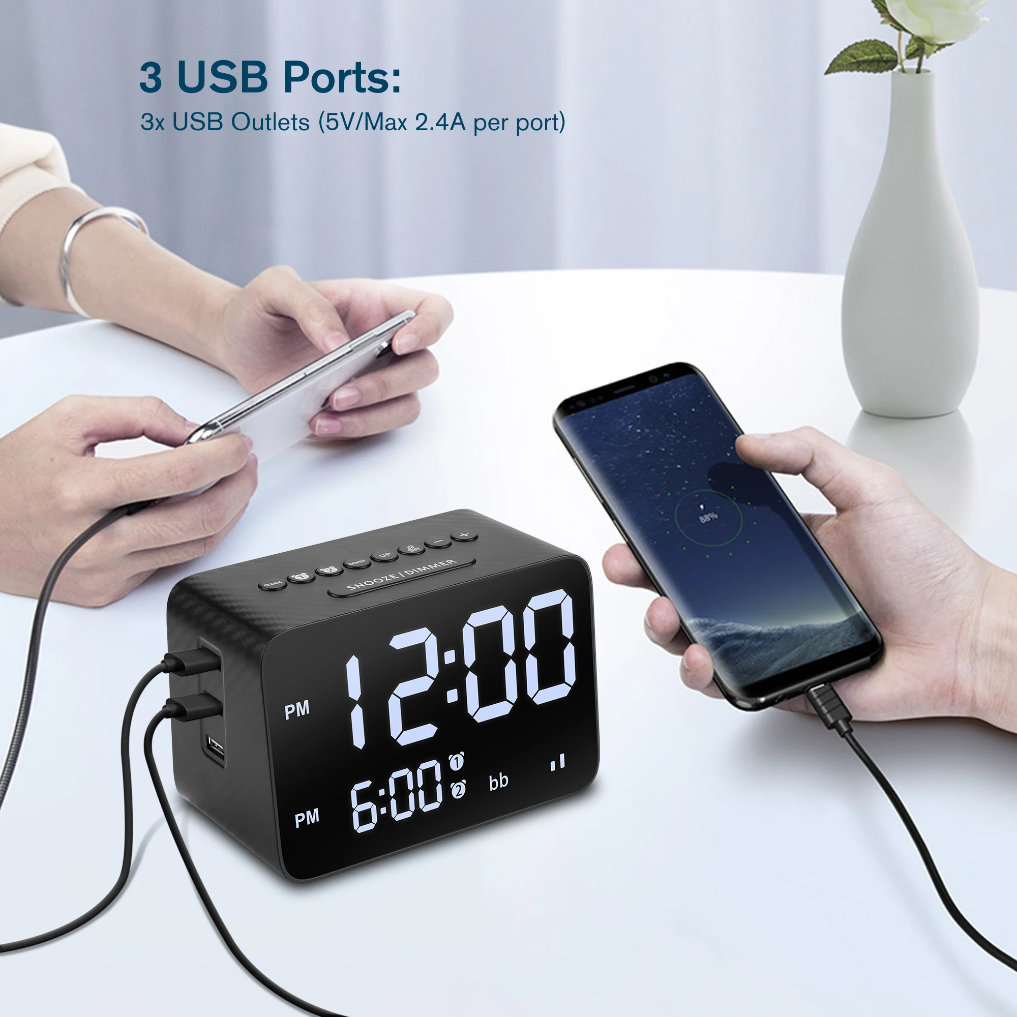DS08 2 Power Strip 20 Nature Sounds Smart Digital Clock Alarm Portable white noise sleeping Sound Machine with USB charger