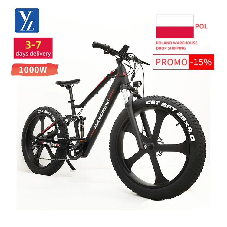 E bike eu stock warehouse 1000w electric fatbike 48v 17ah 750w Shimano 9speed full suspension velo electrique-tout terrain