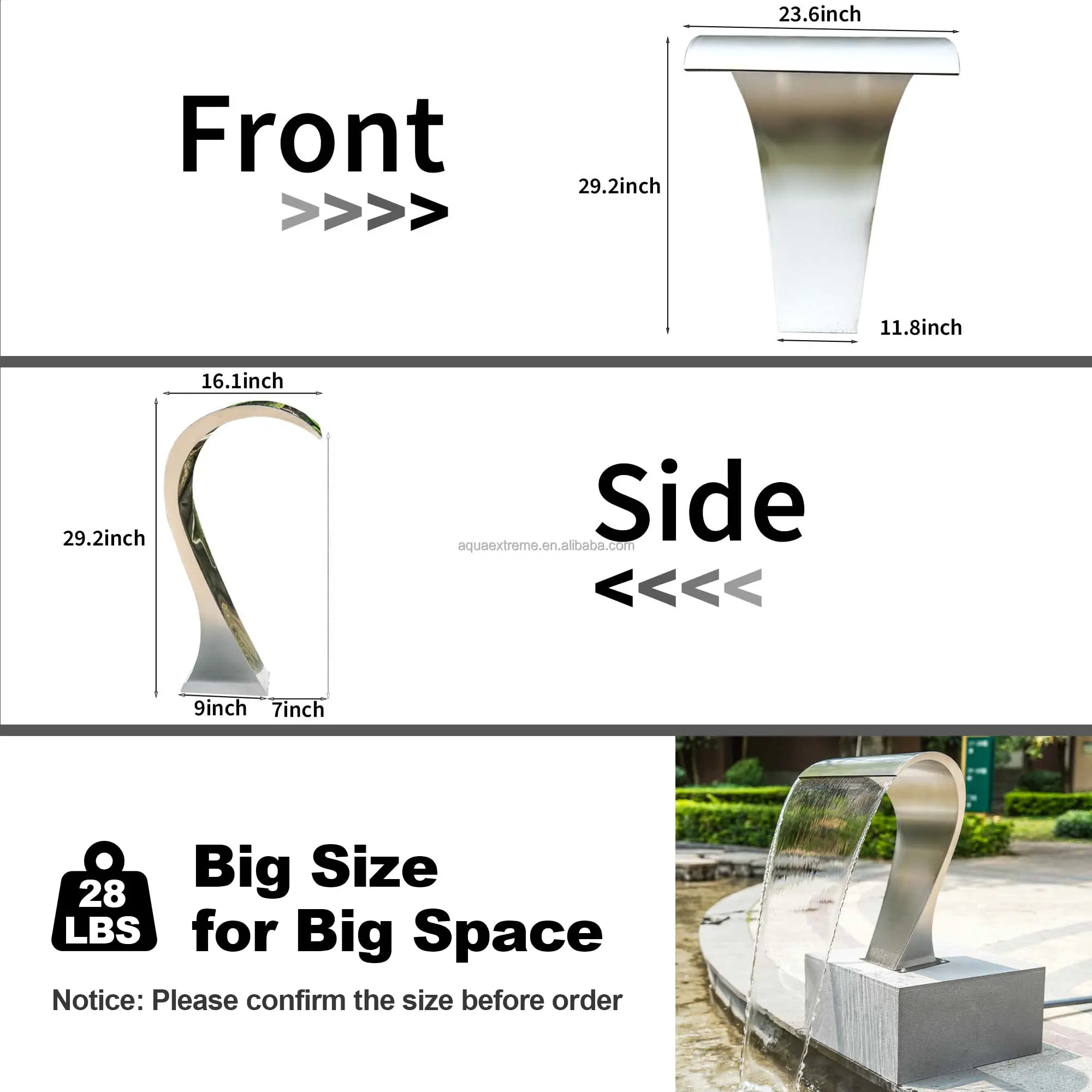 Swimming Pool & Garden Cobra Cascade Waterfall Spillway 304 Stainless Steel Fountain, Outdoor Spray Water Curtain