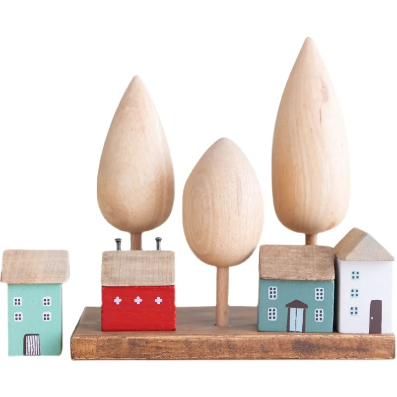 Ins new simple style wooden desktop decoration creative cute forest jungle house decoration toys