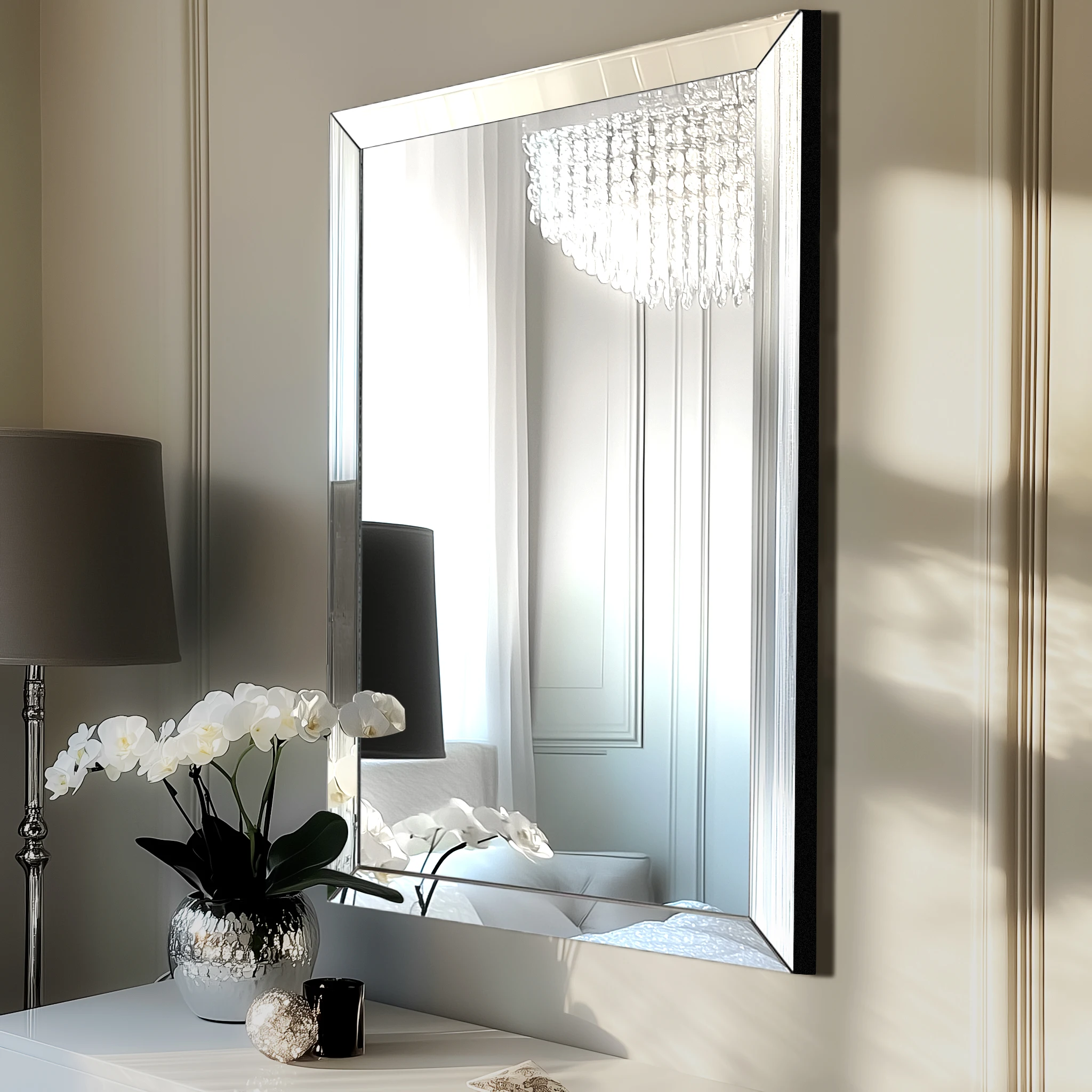 Manufacture Frameless Decor Mirror Rectangle Wall Mirror Design Decorative Art Luxury MDF Silver Bevel Espejo Mirrors