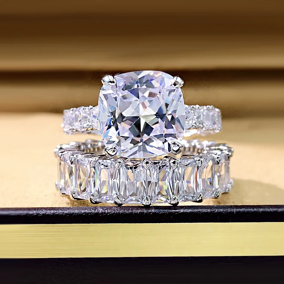 sterling silver wedding rings set women luxury cubic zirconia cz diamond couple rings for lover valentine wedding bridal jewelry