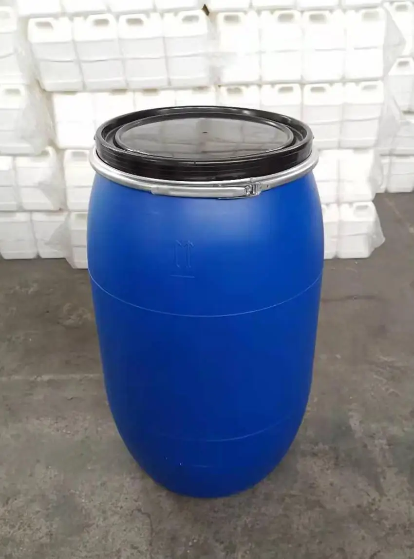 Large open mouth iron hoop 30L 60L 120L 200L blue plastic drum with ring lock