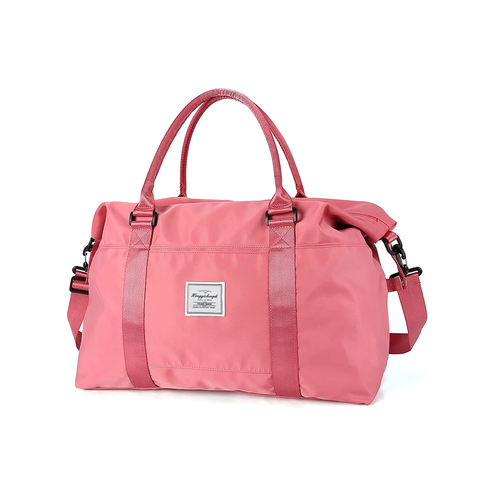 Large Capacity Oxford Travel Duffel Tote Bag Dry Wet Separation Pink Overnight Weekender Bag With Custom Logo