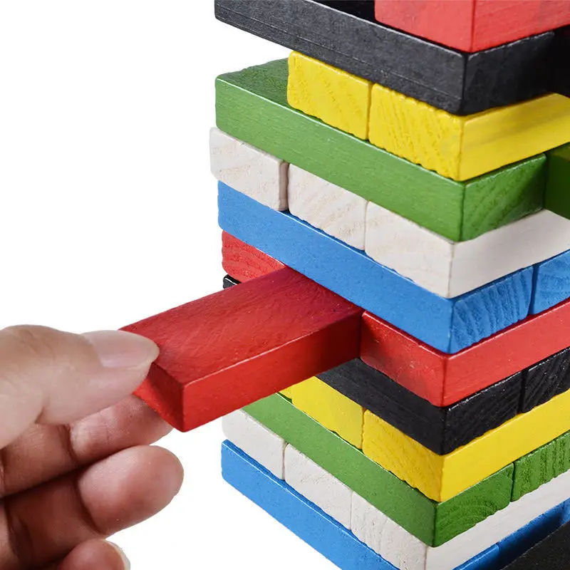 Creative Early Education Building Block Game Puzzle Toys 54pcs Wooden Balanced Stacking Tumbling Tower Domino Building Block Set