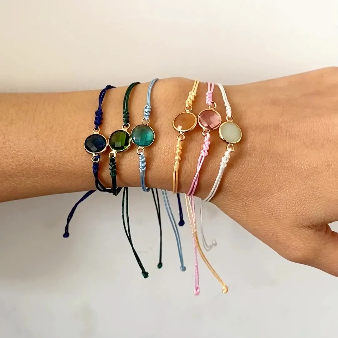 Water proof waxed cord adjustable Hand Braided charm bracelet for girls