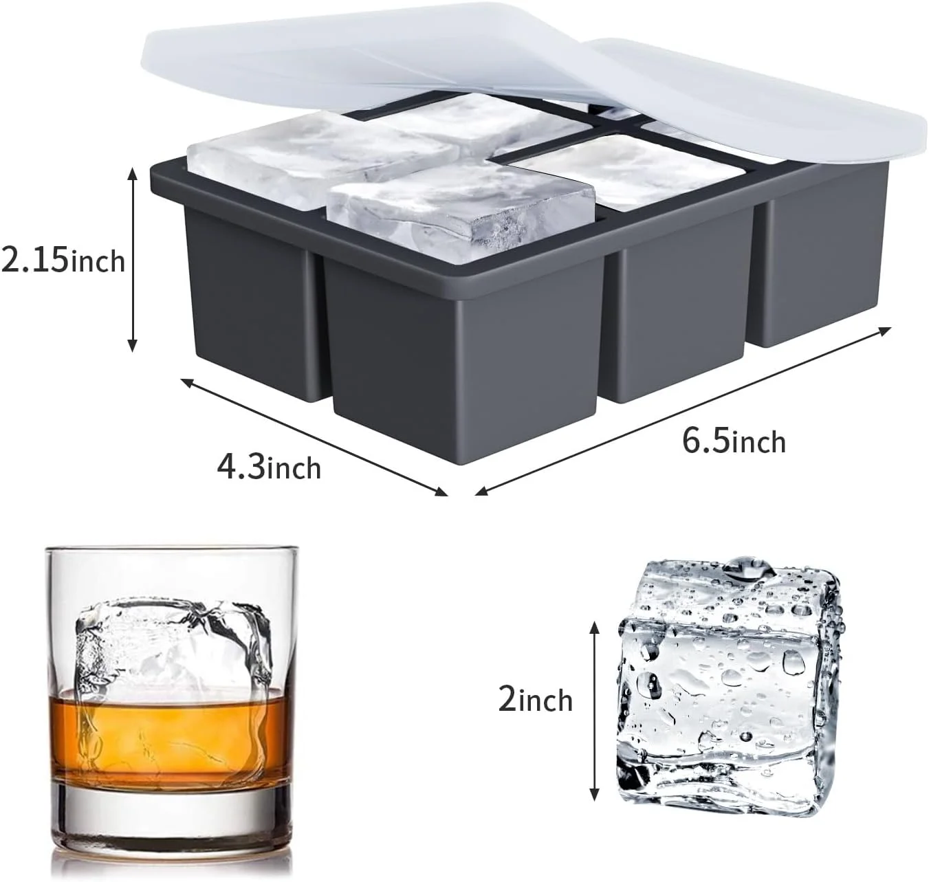 Hot Sale Custom silicone ice tray Easy Release 6 cavity ice cube tray for Freezer BPA free Easy Release Ice Cube Tray