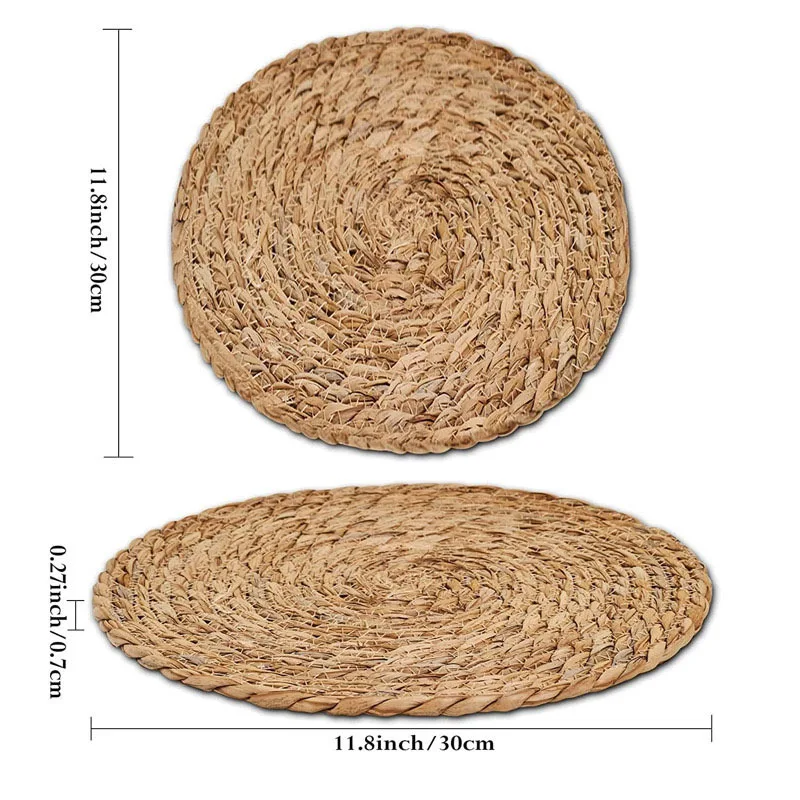 Round Rattan Woven Placemats Natural Hand Woven Water Hyacinth Placemats for Dinning Table Home Wedding