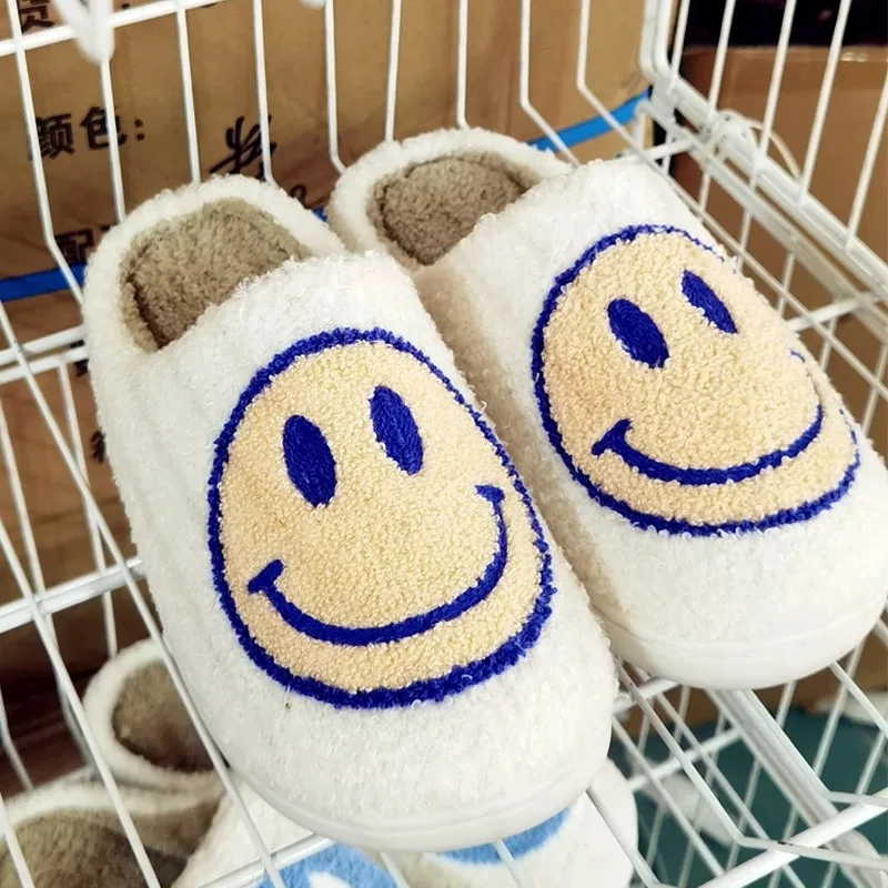 Unisex Soft Plush Comfy Warm Slip-on Unique Winter Warm Indoor Smiley Face Slippers