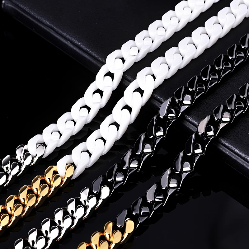 12mm Miami Ceramics Cuban Link Chain Necklace Stainless Steel Black And White Ceramics Choker Rapper Cuban Necklace