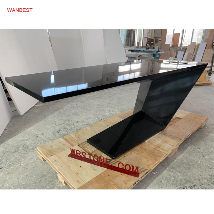 Fancy black boss office table modern artificial stone ceo office desk custom size business furniture