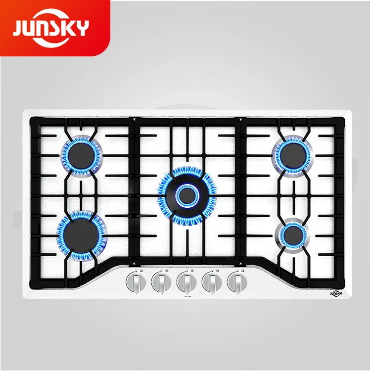 New design JunSky Gas Cooktop 36 Inch Stainless Steel Heavy Cast Iron 5 Burner NG/LPG Convertible Built in Gas Stove