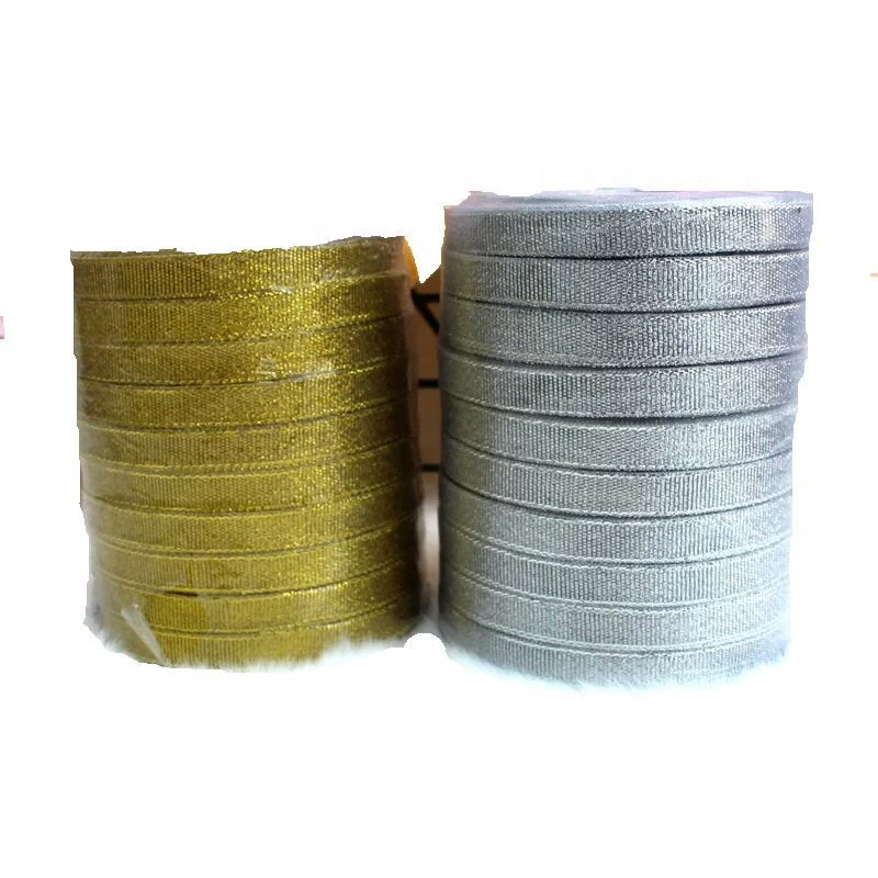 Wholesale 1cm Gold And Silver Ribbon Packaging Cake Box solid color reversible sequin ribbon shiny glitter ribbon