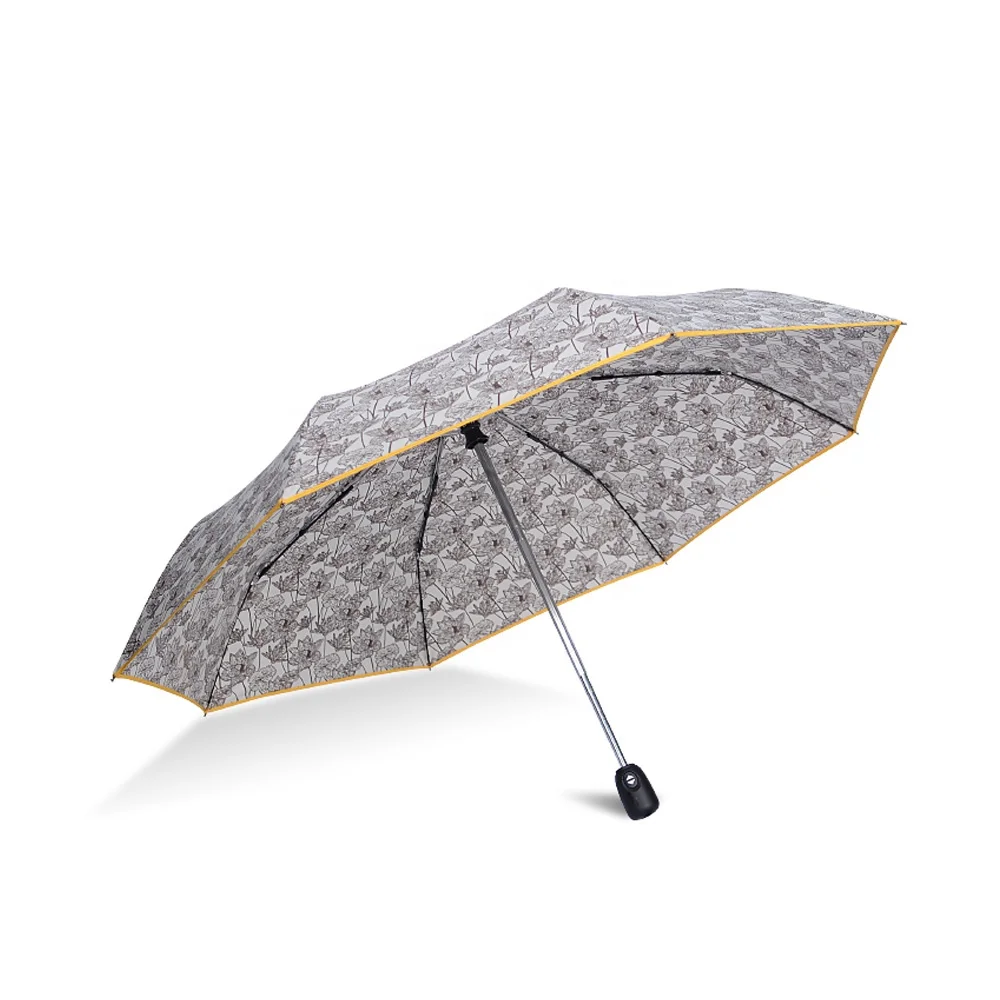 Lotus Flower Pattern Fabric Fully Automatic Three Folding Umbrella With Customized