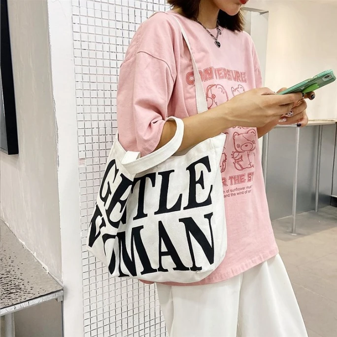 Handbag women 2024 summer new fashion Korean simple canvas shoulder bag printed shopping Tote bag