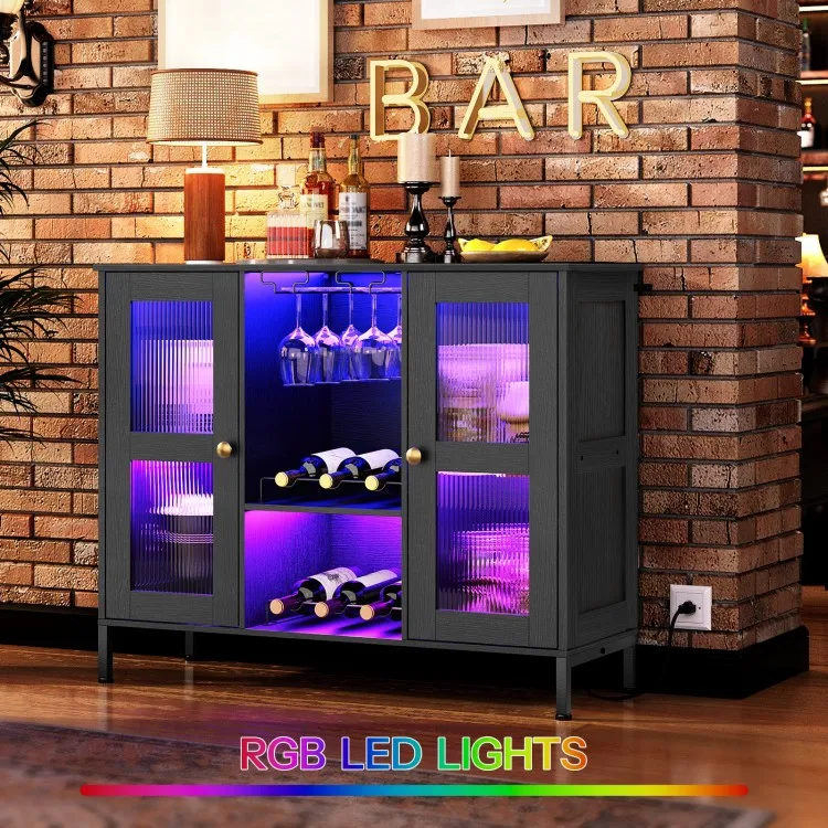 Wholesale Wine Cabinets, HOOBRO Brand Wine Bottle Stand with Wine Glass Holder, Wine Rack with Tall Cup for Home Bar